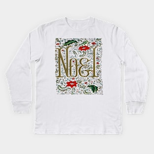 1980s Retro Floral typography Bohemian Christmas Joyeux Noel Kids Long Sleeve T-Shirt